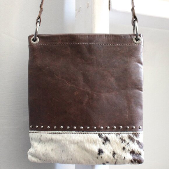 Mountain West Brown Leather Cowhide Western Ada Crossbody Bag - Picture 1 of 8